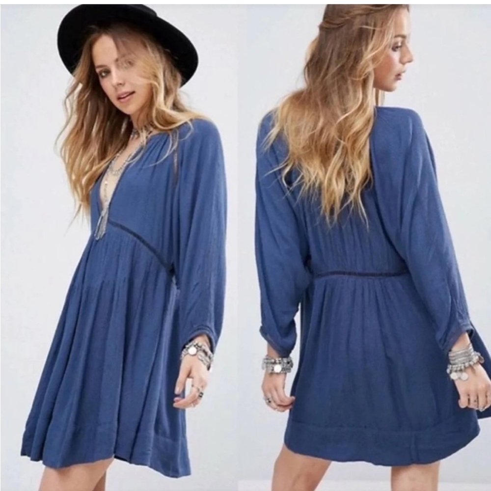 Free People Blue Long Sleeve Flow Dress